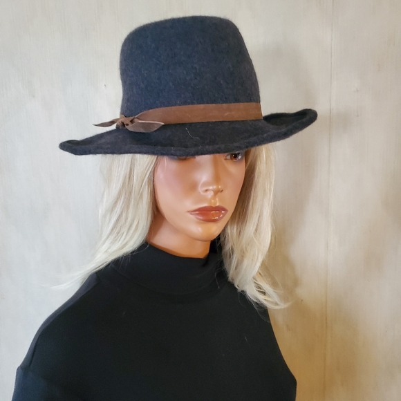 Athleta Gray Felted Wool Cowgirl Hat NWT Boho Gorpcore Western Fringe Minimalist - Picture 2 of 11